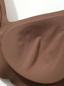 DAZY حمالة صدر نسائية بلون موحد كاجوال للاستخدام اليومي بحمالات رفيعة - قهوة بني - مشاهدة 9