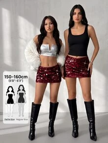 SHEIN PETITE Black Bodycon High Waist Super Short Women's Mini Skirt - Burgundy - View 7