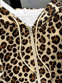 Resyla Women's Leopard Print Long Sleeve Zip-Up Casual Hooded Sweatshirt, Autumn/Winter - Multicolor - View 4