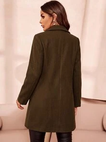 SHEIN Clasi Women's Solid Color Lapel Neck Long Sleeve Double-Breasted Casual Overcoat - Coffee Brown - View 2