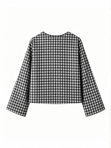 INAWLY 女款純色前綁帶長袖休閒襯衫女上衣 - 黑色 - 查看 6