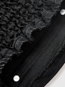 ROMWE Autumn Y2K Napoleon Double-Breasted Metal Button Decor Vintage Washed Back-Lace Denim Tube Top For Women, Suitable For Parties, Music Festivals, Valentine's Day And Daily Wear - Black - View 4