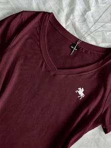 SHEIN EZwear 3件組女款夏季V領修身T恤，龐克次文化動漫純色基礎款V領短袖修身T恤 - 彩色 - 查看 6