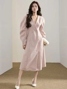 Feyla Women's Solid Color V-Neck Casual Party Dress - Dusty Pink - View 3