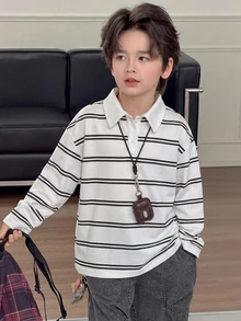 DAZY 青少年男孩條紋休閒百搭日常穿著T恤 - 黑與白 - 查看 4