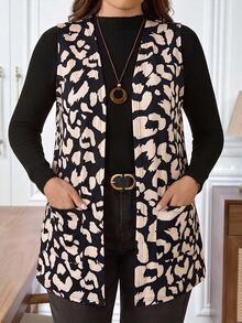 EMERY ROSE Chaqueta sin mangas con estampado de leopardo talla grande - Camel - Ver 4