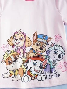 SHEIN | PAW Patrol Young Girl Cartoon Print Fitted Loungewear Set - Pink - View 4
