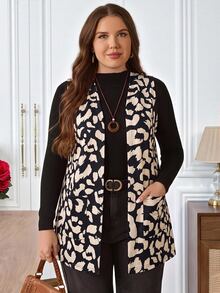 EMERY ROSE Chaqueta sin mangas con estampado de leopardo talla grande - Camel - Ver 5