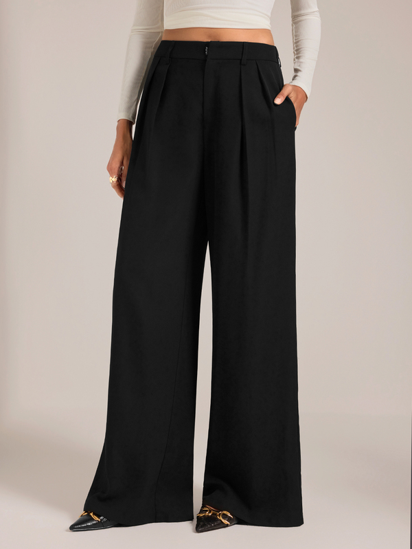 SHEIN Tall Oversized Wide Leg Pants, Commuter Trousers Brown Wide Leg Pants For Women High Waisted Wide Leg Pants Brown Suit Pants In Fall/Winter