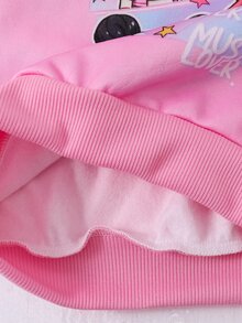 SHEIN 女童甜酷卡通女團風運動衫套裝，街舞休閒兩件套 - 粉色 - 查看 8
