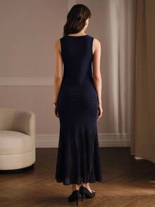 Anewsta Early Autumn Navy Blue Elegant Commuter Women's 2 Pieces Knit Set - Blue - View 7