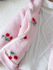 SHEIN 女嬰休閒純色可愛愛心圖案毛絨連帽冬季外套 - 彩色 - 查看 5