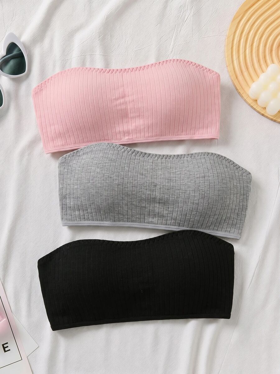 SHEIN Teen Girl Simple Comfortable Padded Non-Slip Tube Top 3pcs Pieces Set - Multicolor - View 1