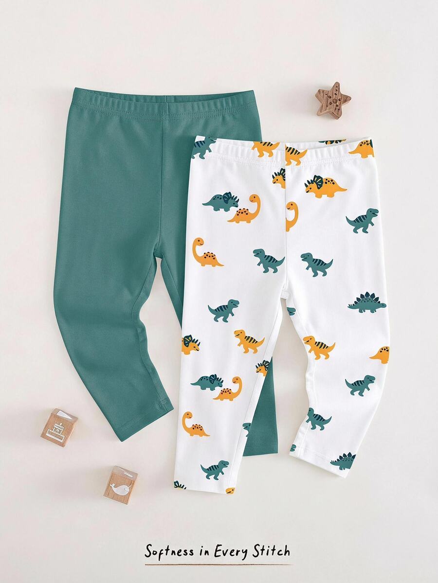 Baby Boy Casual Minimalist Cartoon Pattern Long Pants 2pcs Pieces Set, Suitable For Autumn/Winter - Multicolor - View 1