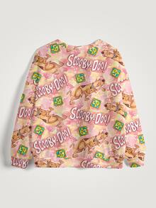 SCOOBY-DOO X SHEIN 大尺碼狗狗英文 Logo 趣味滿版印花圓領運動衫 秋季款 - 白色 - 查看 4