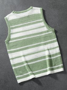 Manfinity Hypemode Plus Size Men's Striped Hollow Knit Vest - Green - View 2