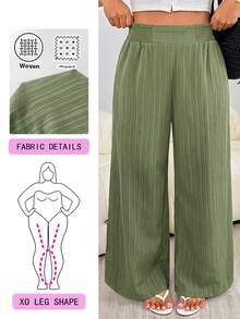 Solflare Olive Green Casual Loose Plus Size Women's Long Pants - Olive Green - View 1