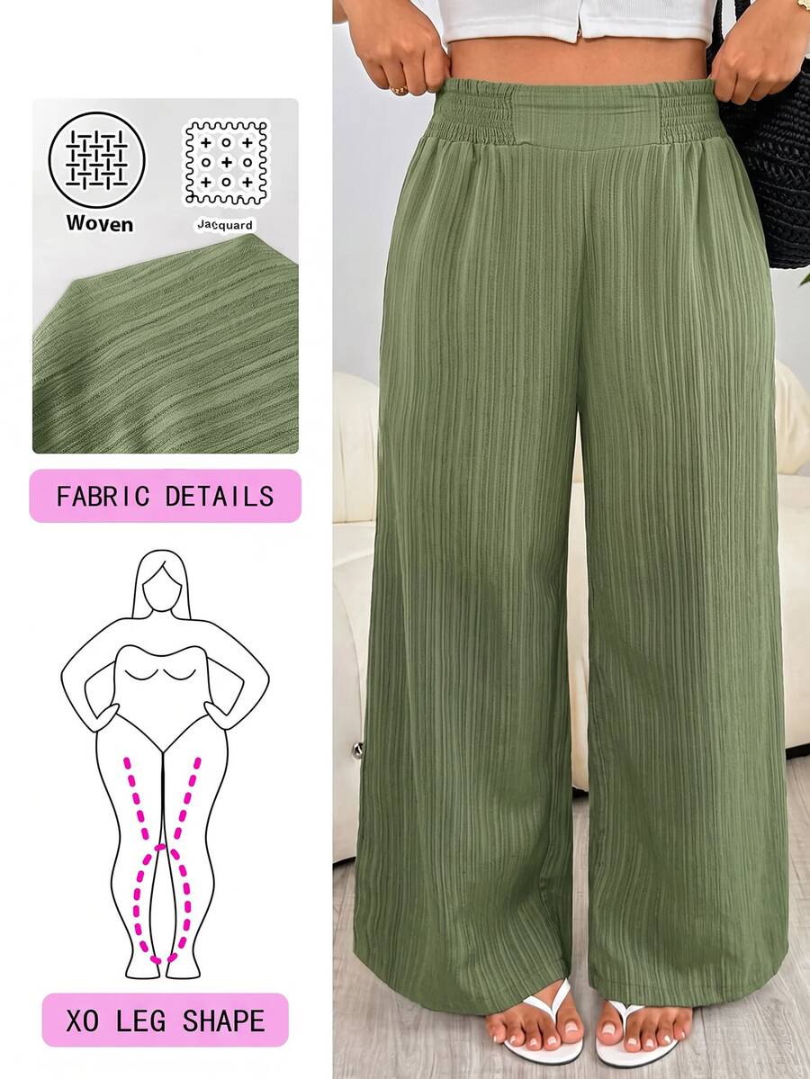 Solflare Olive Green Casual Loose Plus Size Women's Long Pants - Olive Green - View 1