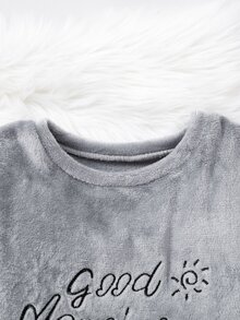 Teen Boys Grey Flannel Lounge Set, Loose Comfortable Plaid Pants And Fuzzy Pajama Top, 2 Pieces Set, Suitable For Autumn/Winter - Grey - View 3