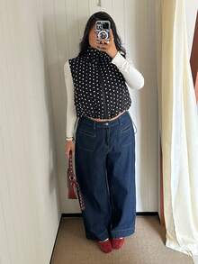 GalTyme 大尺碼女款波點休閒百搭冬季棉墊背心 - 黑與白 - 查看 3