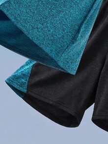 SHEIN Tween Boy Patchwork Geometric Pattern T-Shirt And Shorts 2 Pieces Sports Outfit - Blue - View 4