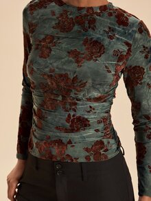 Travachic 女款花卉印花長袖修身時尚上衣 - 彩色 - 查看 4