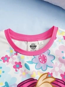 SHEIN | PAW Patrol Young Girl Crew Neck Short Sleeve T-Shirt And Shorts Loungewear Set - Mint Green - View 3