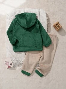 Cozy Pixies 2件組男嬰卡通熊圖案保暖內裡圓領長袖運動衫與鬆緊腰秋冬長褲套裝 - 彩色 - 查看 2