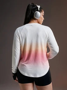 Powerista Women's Plus Size Pink Gradient Print Long Sleeve Sports T-Shirt Fall - Red and White - View 2