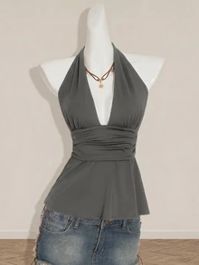 SHEIN ICON 萬聖節女性掛脖露背黑色娃娃裝背心 - 灰色 - 查看 10