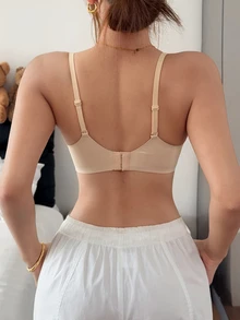 SHEIN 1pc Seamless One-Piece Natural Fit Push-Up Bra, No Digging, Small Bust Gathering, No Spreading, Soft Support, Lightweight - Apricot - View 2