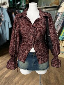 Franclia Plus Size Casual Vintage Single-Breasted Printed Shirt Fall - Brown - View 1