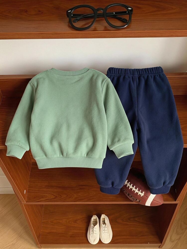 Baby Boy Round Neck Casual Comfortable Set Cartoon Pattern Suitable For Autumn/Winter - Multicolor - View 2