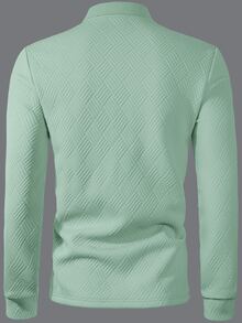 Calvornis Men's Solid Color Casual Commute Long Sleeve Polo Shirt - Green - View 2