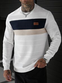 EGENSIO Men's Autumn Casual Colorblock Patchwork Pullover Sweatshirt - White - View 1
