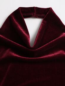 Sweetra Autumn Fashion Design New Elegant Commuter Draped Neck Draped Backless Tie-Up Deep Red Vintage Women's Tank Top For Daily Wear - Burgundy - View 5