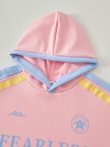 SHEIN 青少年女孩秋冬粉色運動衫套裝，長袖連帽運動衫與寬鬆休閒運動長褲套裝 - 粉色 - 查看 5
