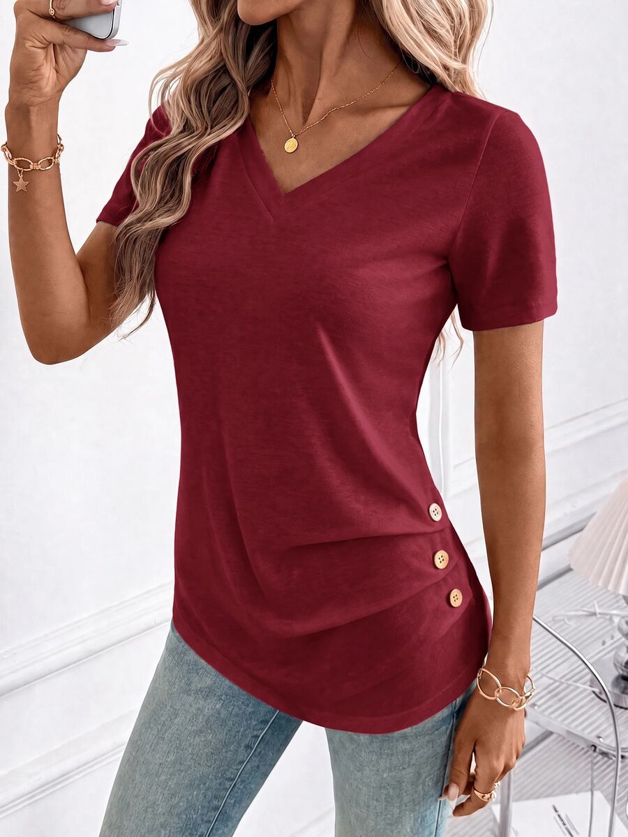 SHEIN Clasi 夏季優雅女款條紋印花居家通勤等多用途服飾 - 酒紅色 - 查看 1