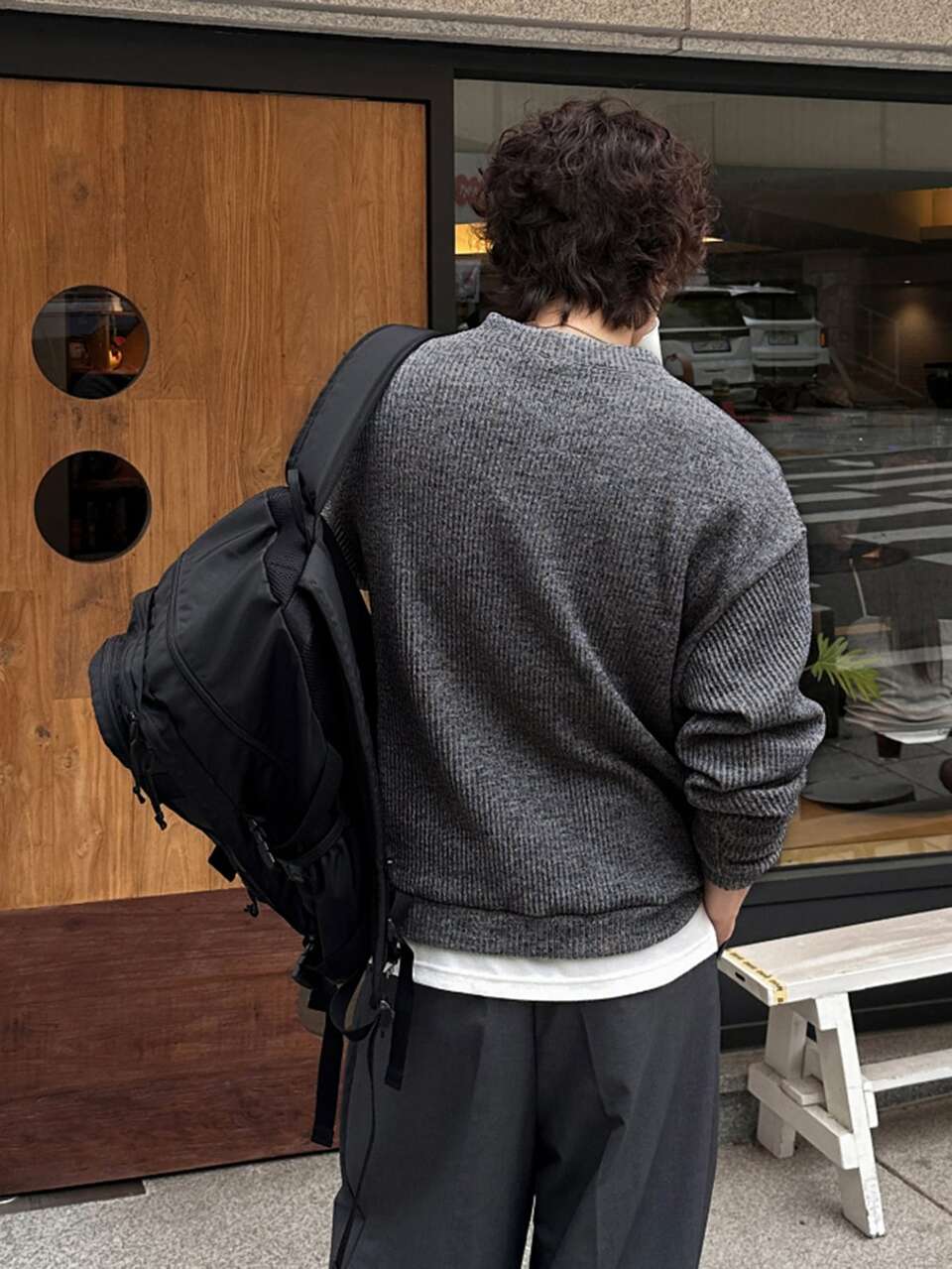 Spring/Autumn Grey Ribbed Fabric Henley Collar Half-Button Long Sleeve Men's Pullover Sweatshirt