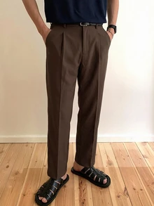 DAZY 四季通勤 9/10 分長棕色純色男士西裝長褲 - 巧克力棕 - 查看 6