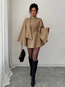 Elenzga Women's Solid Color Stand Collar Fashion Versatile Overcoat - Camel - View 3
