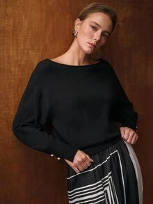 MOTF PREMIUM WOMEN'S BLACK KNIT SWEATER, ELEGANT FOR DATING AND COMMUTING, AUTUMN/WINTER - Black - View 8