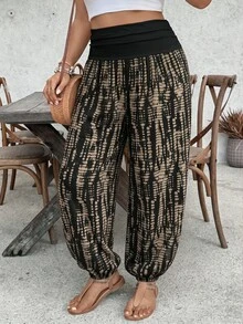 SHEIN VCAY 大尺碼女款休閒印花收口長褲 - 彩色 - 查看 5