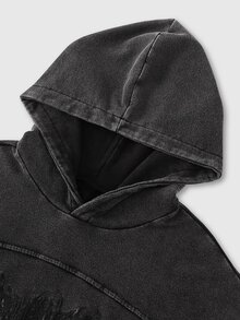 ROMWE MEN Street Life Men's Letter Print Casual Everyday Hoodie - Black - View 4