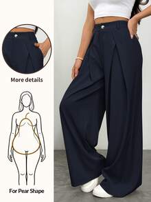 Vivamere Setelan Wanita Celana Panjang Kaki Lebar dengan Detail Lipit - Navy Blue - View 9