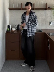 DAZY 男士休閒百搭日常穿著水洗牛仔褲，附口袋與鈕扣 - 黑色 - 查看 4