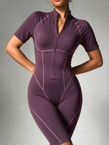 Slayform Slayform Women's Colorblock Pleated Casual Daily Travel Sports Romper - Rusty Rose - View 4