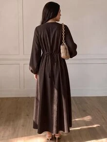Solavon Women's Solid Color Casual Party Long Dress - Coffee Brown - View 2