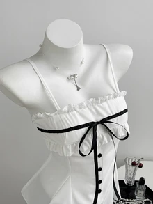 Elamini Atasan Camisole Wanita dengan Desain Kancing Ikat Depan dan Blok Warna - MultiWarna - View 5