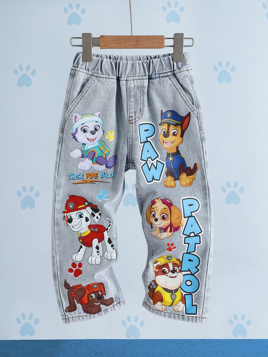 SHEIN | PAW Patrol Young Boy Fun Cartoon Print Loose Fit Denim Jeans - Medium Wash - View 1
